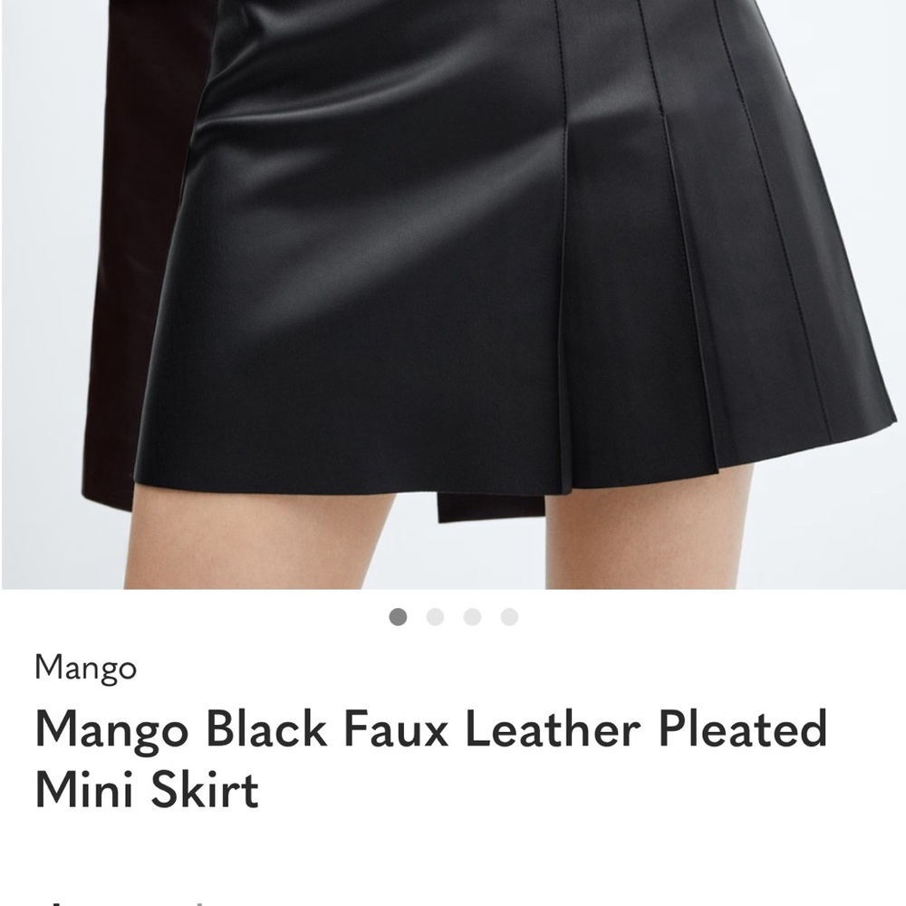 Mango Black Faux Leather Pleated Mini Skirt